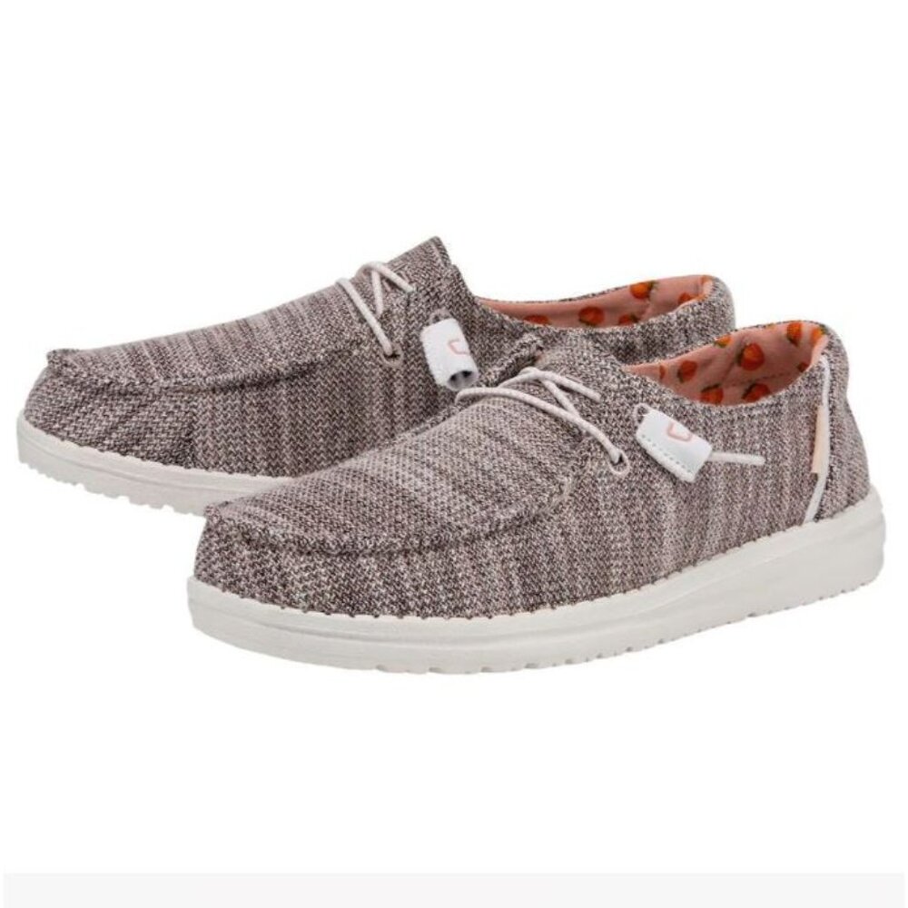 HeyDude- Women Wendy Stretch Peach Bud Loafers Slip On Shoes Gray Peach Size 10